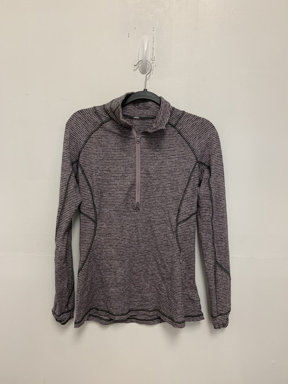 LULULEMON Quarter Zip Pullover Long Sleeve Top Purple Gray Stripe Size 8
